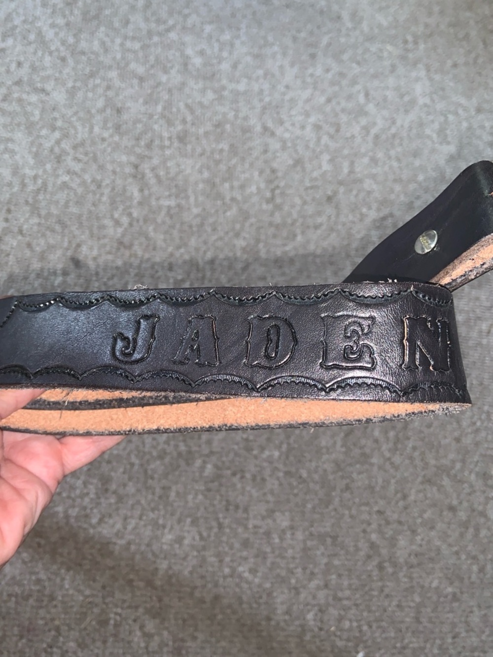 Jaden name Embossed Black Leather Men’s Belt with motorcycles handmade size 34